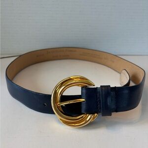 Jaqueline Ferrar navy leather gold tone buckle belt